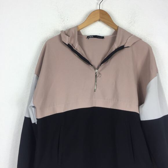 Zara Oversized Hoodie Lightweight Half Zip Jacket Small Funnel Neck Pouch Pocket - Picture 9 of 16